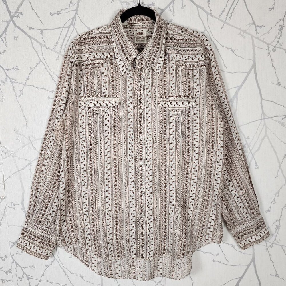 Miller Westernwear VTG Artsy Print Stripe Pearl Snap Western Shirt